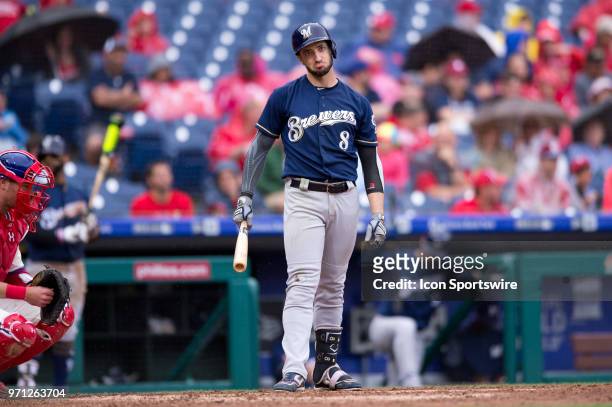 Milwaukee Brewers Outfield Ryan Braun concedes a called strike in the sixth inning during the game between the Milwaukee Brewers and Philadelphia...