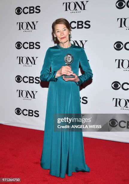 British actress Glenda Jackson, winner of the award for Best Performance by an Actress in a Leading Role in a Play for 'Edward Albee's Three Tall...