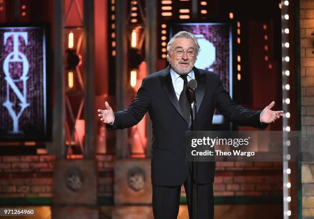 Robert De Niro speaks onstage during the 72nd Annual Tony Awards at Radio City Music Hall on June 10, 2018 in New York City.