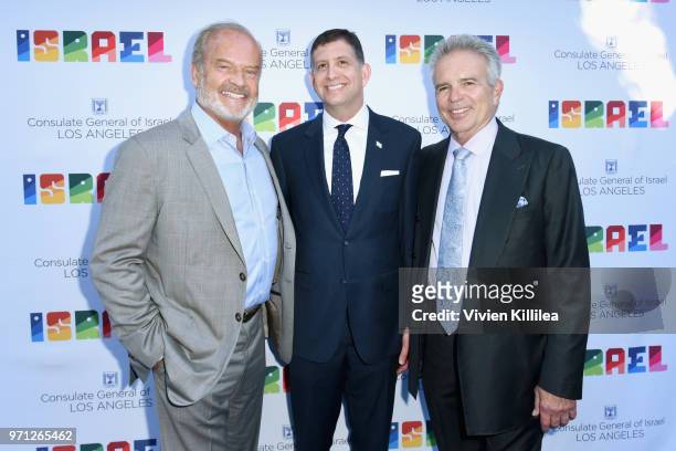 Kelsey Grammer, Consul General of Israel, Los Angeles Sam Grundwerg and Anthony Denison attend the 70th Anniversary of Israel celebration in Los...