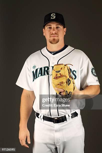 Shawn Kelley of the Seattle Mariners poses during photo media day at the Mariners spring training complex on February 25, 2010 in Peoria, Arizona.