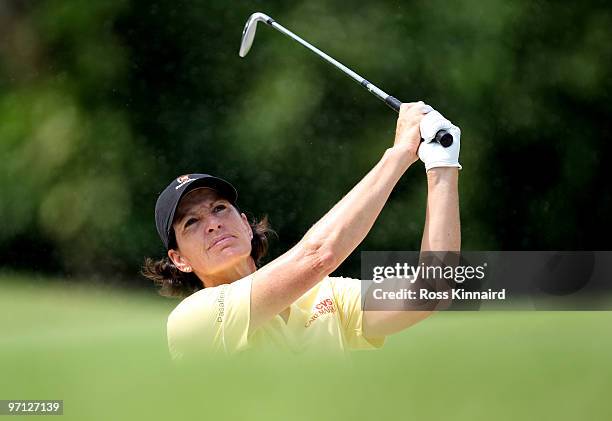 Juli Inkster of the USA on the par four 3rd hole during the third round of the HSBC Women's Champions at the Tanah Merah Country Club on February 27,...