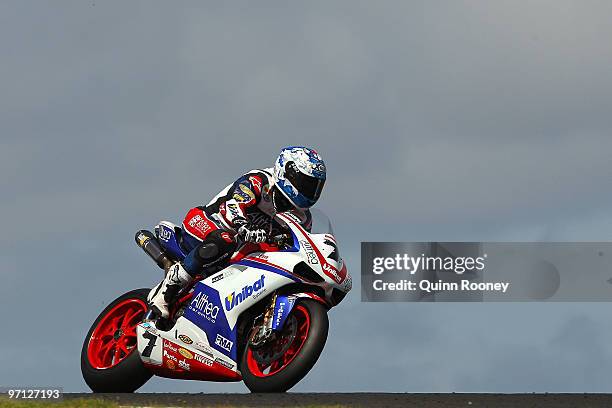 Carlos Checa of Spain and the Althea Racing Team in action during Superpole for round one of the Superbike World Championship at Phillip Island Grand...