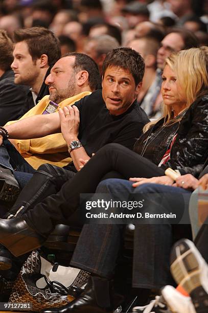 Actor Rob Lowe attends a game between the Philadelphia 76ers and the Los Angeles Lakers at Staples Center on February 26, 2010 in Los Angeles,...