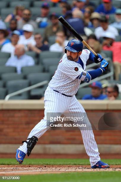 Adrian Gonzalez of the New York Mets in action against the Baltimore Orioles during a game at Citi Field on June 6, 2018 in the Flushing neighborhood...