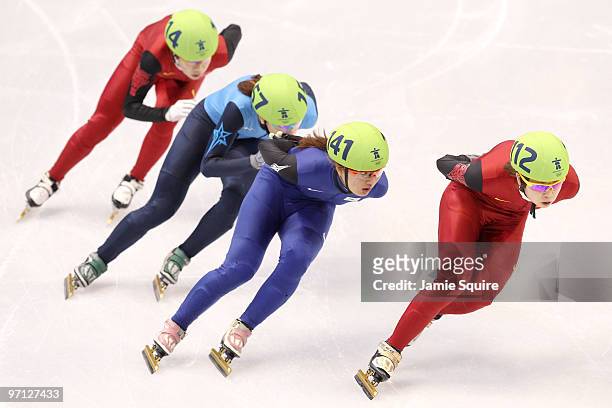 Wang Meng of China competes against Park Seung-Hi of South Korea in the Women's 1000m Short Track Speed Skating Finals on day 15 of the 2010...