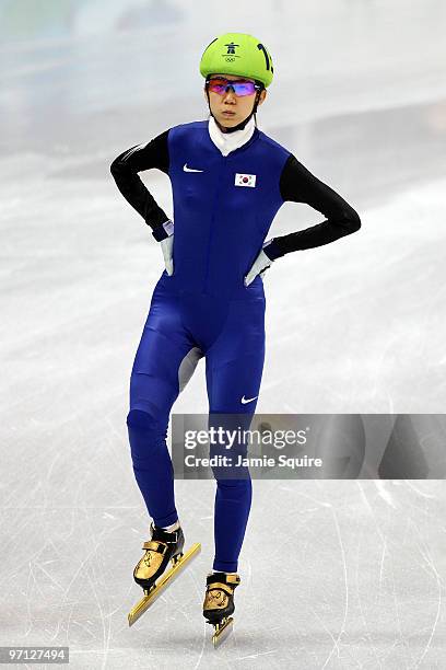 Cho Ha-Ri of South Korea competes in the Men's 500m Short Track Speed Skating Quarter-Finals on day 15 of the 2010 Vancouver Winter Olympics at...