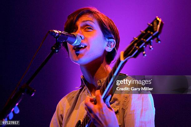 Musician/vocalist Sara Quin of Tegan & Sara performs in concert at The Bass Concert Hall on February 26, 2010 in Austin, Texas.