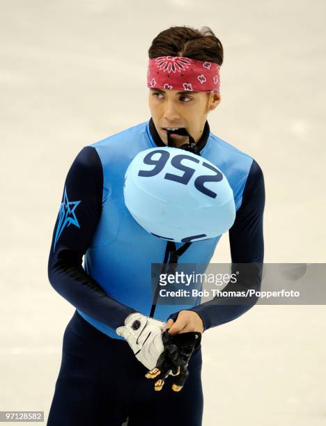 Apolo Anton Ohno of the United States before the Men's 5000m Relay Short Track Speed Skating Semi-final on day 15 of the 2010 Vancouver Winter...