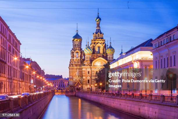 the church of the savior on spilled blood in st. petersburg, russia - pola damonte stockfoto's en -beelden