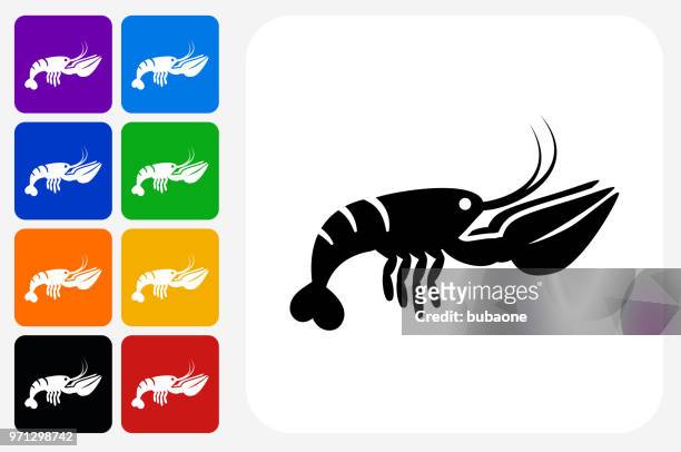 lobster icon square button set - crayfish seafood stock illustrations