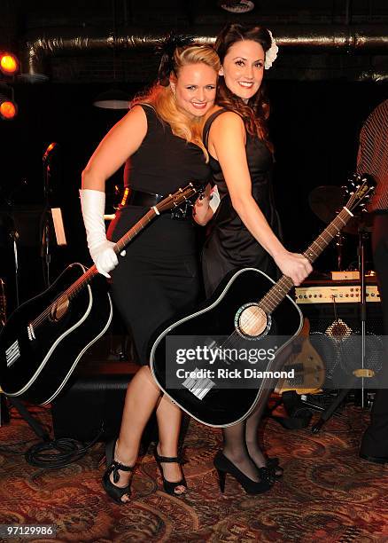 Singer/Co Songwriter Miranda Lambert and Co Songwriter Natalie Hemby pose during BMI Honors Miranda Lambert's for her First with a 1940's style bash...