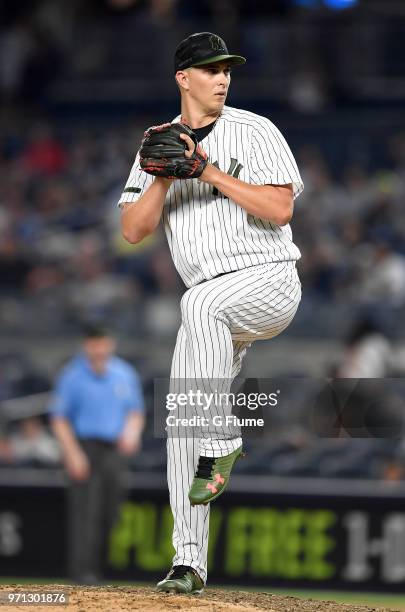 Cole of the New York Yankees pitches against the Los Angeles Angels at Yankee Stadium on May 26, 2018 in New York City.