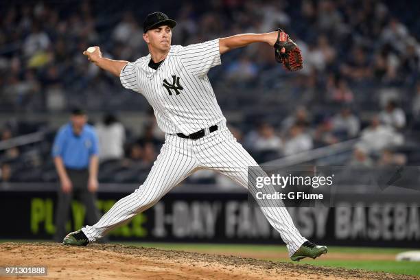 Cole of the New York Yankees pitches against the Los Angeles Angels at Yankee Stadium on May 26, 2018 in New York City.