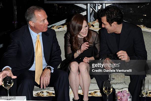 Francesco Trapani, Julianne Moore and Clive Owen attend the Bulgari Chandra Event as part of Milan Fashion Week Womenswear A/W 2010 on February 26,...