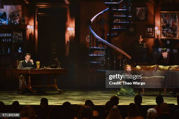 Harry Hadden-Paton, Lauren Ambrose, and the cast of My Fair Lady performs onstage during the 72nd Annual Tony Awards at Radio City Music Hall on June...