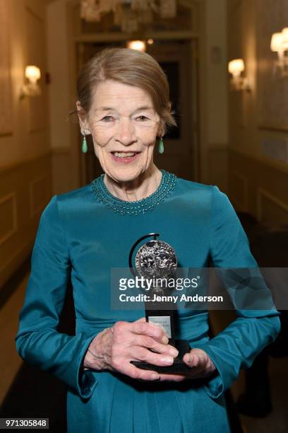 Glenda Jackson, winner of the award for Best Performance by an Actress in a Leading Role in a Play for "Edward Albee's Three Tall Women," poses in...