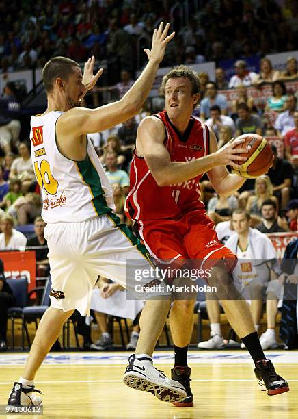 Cam Tragardh of the Hawks in action during game three of the NBL semi final series between the Wollongong Hawks and the Townsville Crocodiles at...