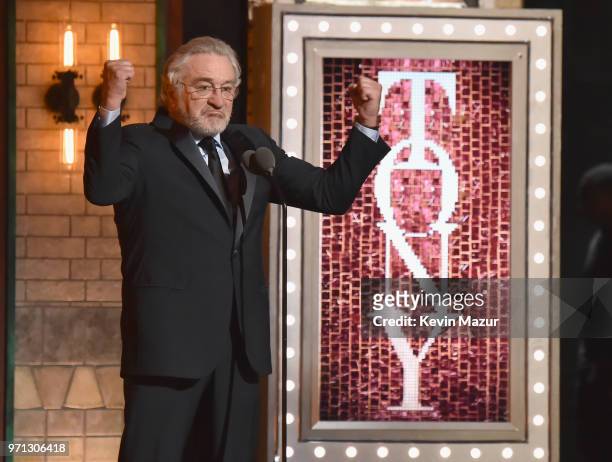 Robert De Niro speaks onstage during the 72nd Annual Tony Awards at Radio City Music Hall on June 10, 2018 in New York City.