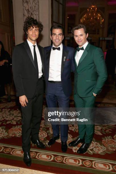 Miles McMillan, Zachary Quinto, and Andrew Rannells attend the 2018 Tony Awards Gala at The Plaza Hotel on June 10, 2018 in New York City.