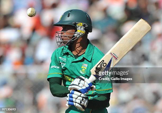 Loots Bosman of South Africa on his way to a half century during the 3rd ODI between India and South Africa from Sardar Patel Stadium on February 27,...