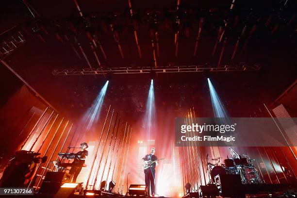 Gus Unger-Hamilton, Joe Newman and Thom Sonny Green of Alt-J perform on Which Stage during day 4 of the 2018 Bonnaroo Arts And Music Festival on June...