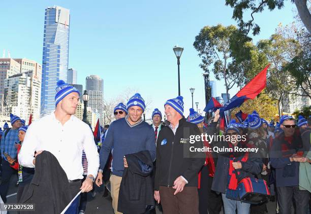 Neale Daniher walks to the MCG as part of Freeze MND during the round 12 AFL match between the Melbourne Demons and the Collingwood Magpies at...