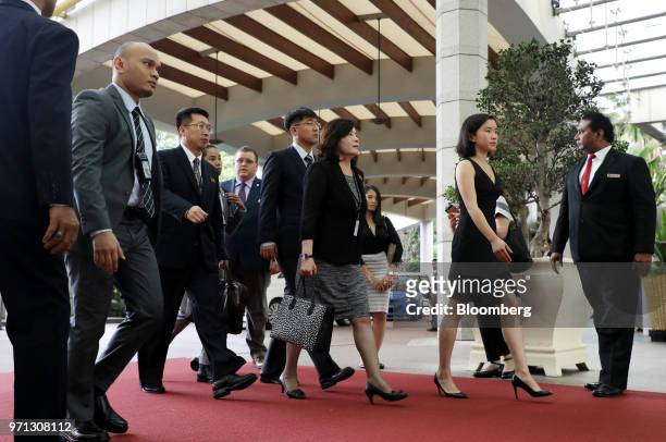 Choe Son Hui, North Korea's vice foreign minister, center, arrives at the Ritz Carlton hotel in Singapore, on Monday, June 11, 2018. Sung Kim, U.S....