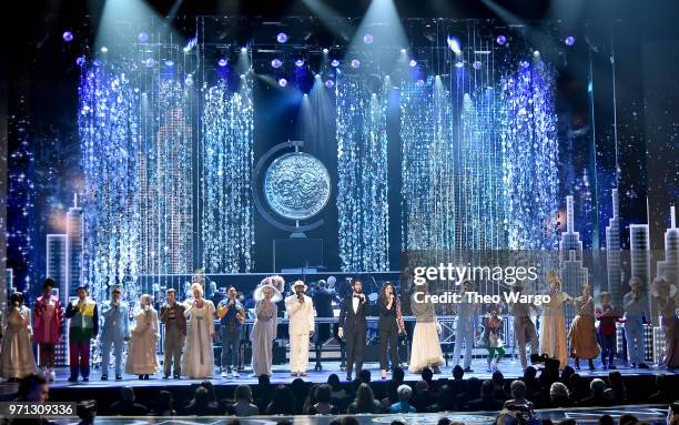 Josh Groban and Sara Bareilles perform the opening number onstage during the 72nd Annual Tony Awards at Radio City Music Hall on June 10, 2018 in New...