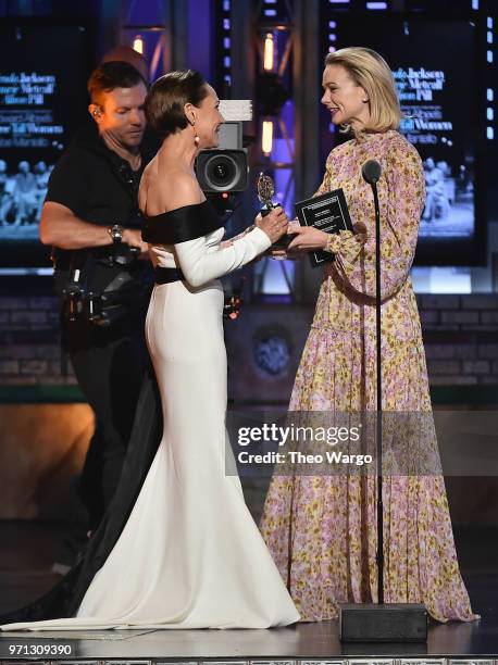 Laurie Metcalf and Carey Mulligan onstage during the 72nd Annual Tony Awards at Radio City Music Hall on June 10, 2018 in New York City.