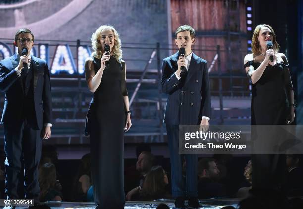 The cast of Dear Evan Hansen performs onstage during the 72nd Annual Tony Awards at Radio City Music Hall on June 10, 2018 in New York City.