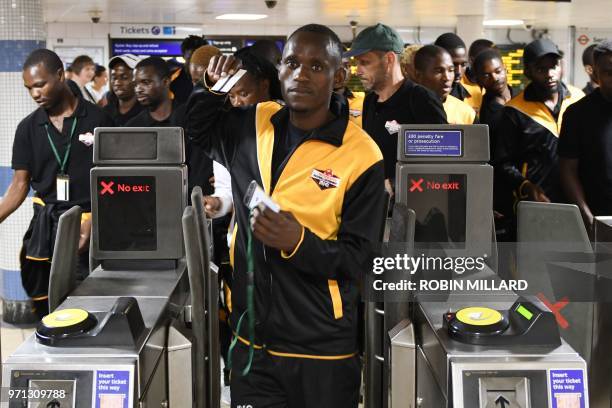 Members of the Matabeleland team take part in a sightseeing tour of London on the sidelines of the alternative World Football Cup on June 8, 2018. -...