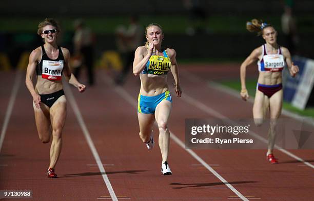 Sally McLellan of Australia competes in the Women's 200m during the Sydney Athletics Grand Prix at Sydney Olympic Park Sports Centre on February 27,...