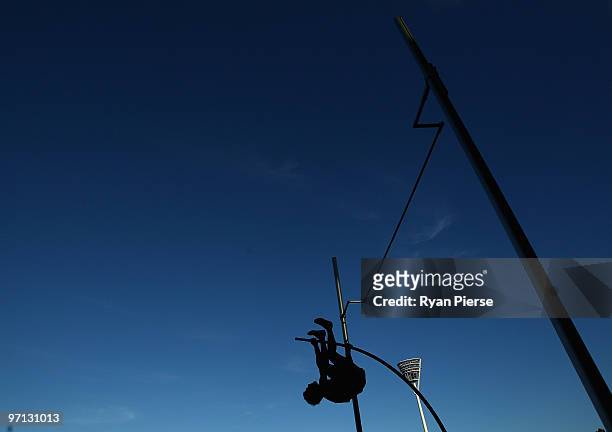 Competitor jumps in the Men's Pole Vault during the Sydney Athletics Grand Prix at Sydney Olympic Park Sports Centre on February 27, 2010 in Sydney,...