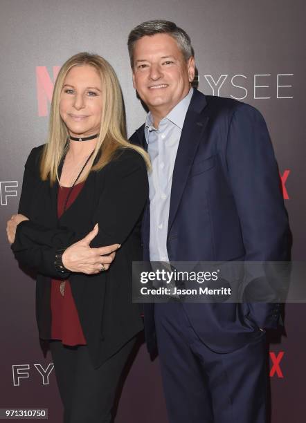 Barbra Streisand and Netflix CCO Ted Sarandos attend Barbra Streisand And Jamie Foxx In Conversation At Netflix's FYSEE at Raleigh Studios on June...