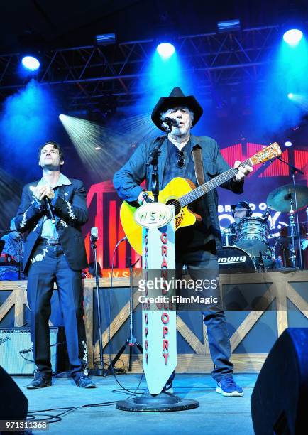 Ketch Secor of Old Crow Medicine Show and Bobby Bare perform onstage during Grand Ole Opry at That Tent during day 4 of the 2018 Bonnaroo Arts And...