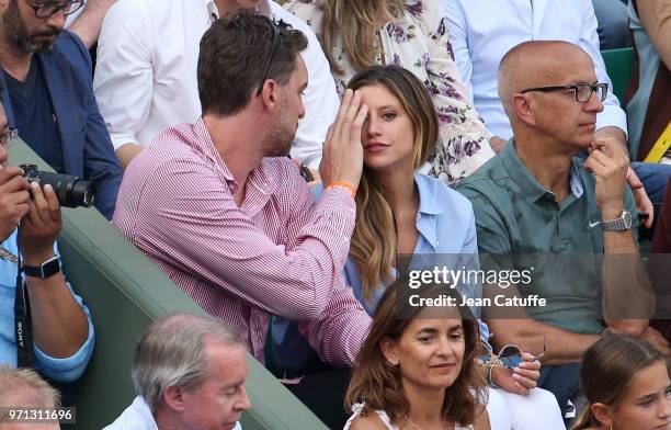 Pau Gasol and girlfriend Catherine McDonnell during the men's final on Day 15 of the 2018 French Open at Roland Garros stadium on June 10, 2018 in...