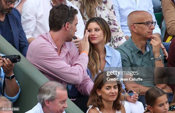 Pau Gasol and girlfriend Catherine McDonnell during the men's final on Day 15 of the 2018 French Open at Roland Garros stadium on June 10, 2018 in...