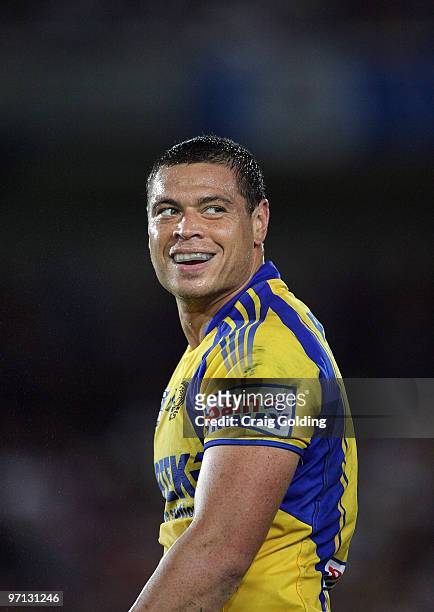 Timana Tahu of the Eels looks on during the NRL trial match between the Sydney Roosters and the Parramatta Eels at Bluetongue Stadium on February 27,...