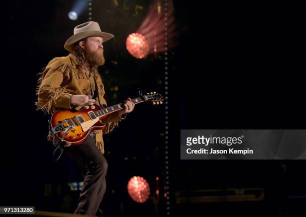 John Osborne of musical duo Brothers Osborne performs onstage during the 2018 CMA Music festival at Nissan Stadium on June 10, 2018 in Nashville,...