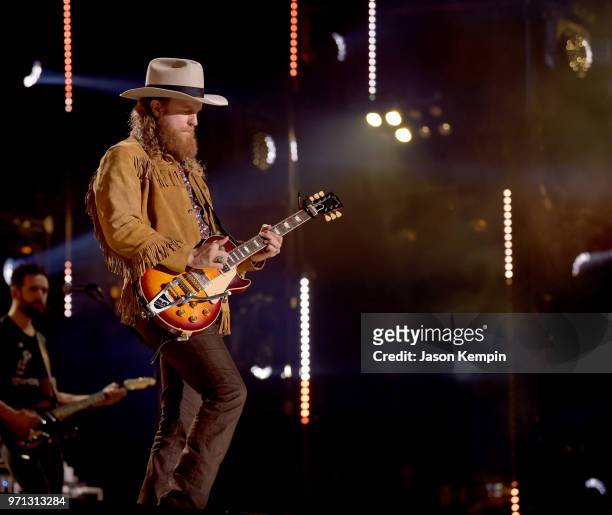 John Osborne of musical duo Brothers Osborne performs onstage during the 2018 CMA Music festival at Nissan Stadium on June 10, 2018 in Nashville,...