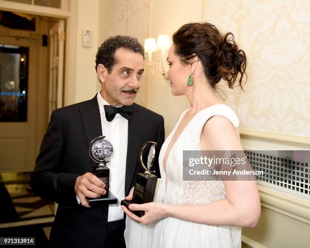 Tony Shaloub and Katrina Lenk pose in the 72nd Annual Tony Awards Media Room at 3 West Club on June 10, 2018 in New York City.