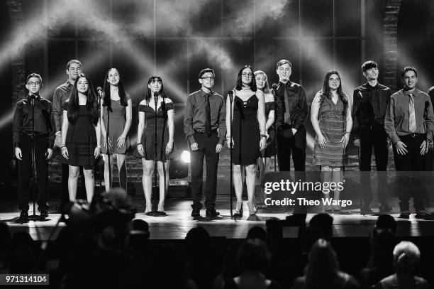 Marjory Stoneman Douglas High School drama students perform onstage during the 72nd Annual Tony Awards at Radio City Music Hall on June 10, 2018 in...