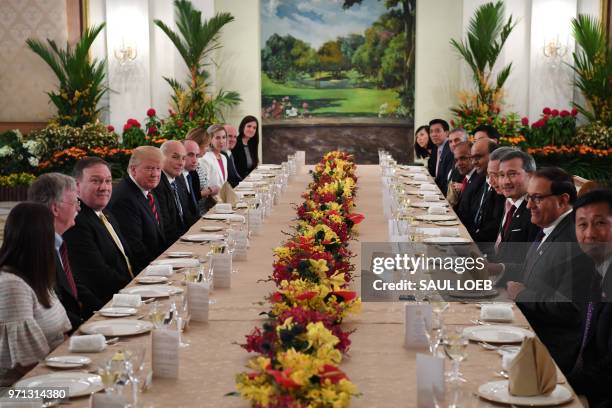 President Donald Trump and his delegation share a working lunch Singapore's Prime Minister Lee Hsien Loong and his team during the US leader's visit...