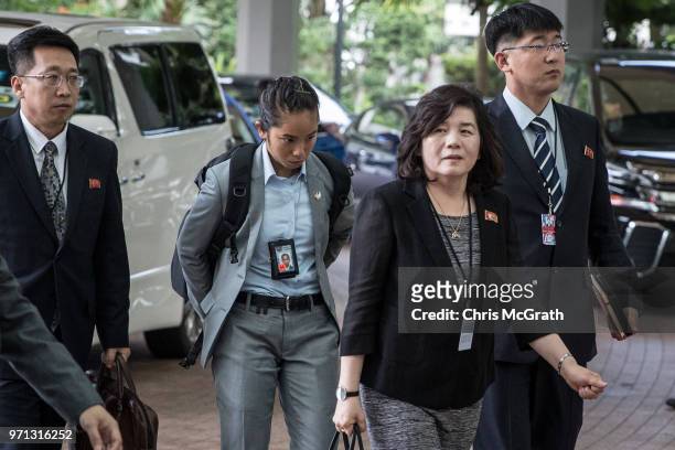 North Korean vice-foreign minister Choe Son Hui arrives at the Ritz-Carlton hotel to meet with United States Ambassador to the Philippines Sung Kim...