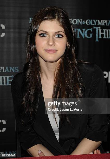 Actress Alexandra Daddario attends the "Percy Jackson & The Olympians: The Lightning Thief!" cast appearance at Hot Topic on February 11, 2010 in...