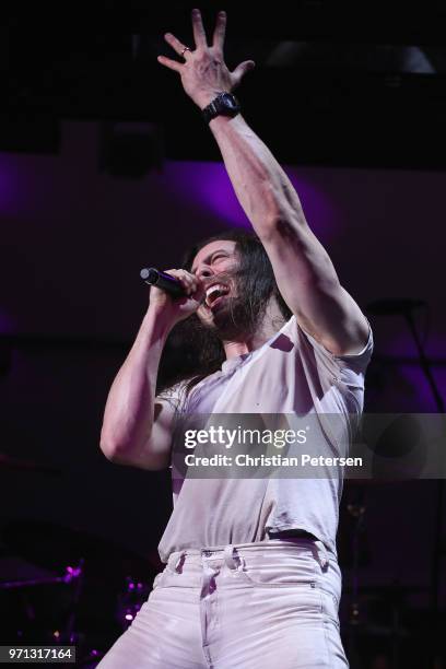 Musican Andrew W.K. Performs during the Bethesda E3 conference at the Event Deck at LA Live on June 10, 2018 in Los Angeles, California. The E3 Game...