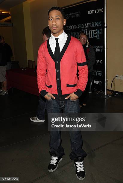 Actor Brandon T. Jackson attends the "Percy Jackson & The Olympians: The Lightning Thief!" cast appearance at Hot Topic on February 11, 2010 in...