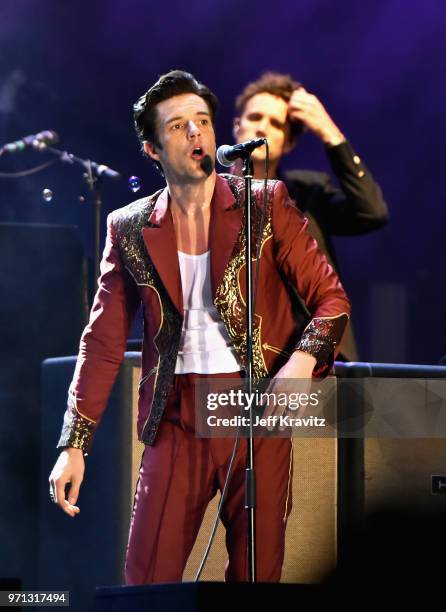 Brandon Flowers of The Killers performs on What Stage during day 4 of the 2018 Bonnaroo Arts And Music Festival on June 10, 2018 in Manchester,...