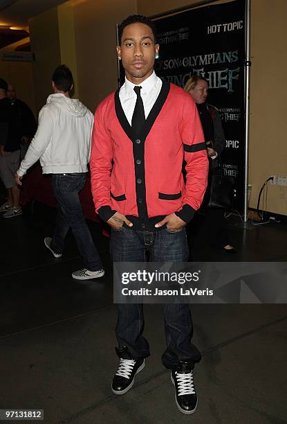 Actor Brandon T. Jackson attends the "Percy Jackson & The Olympians: The Lightning Thief!" cast appearance at Hot Topic on February 11, 2010 in...
